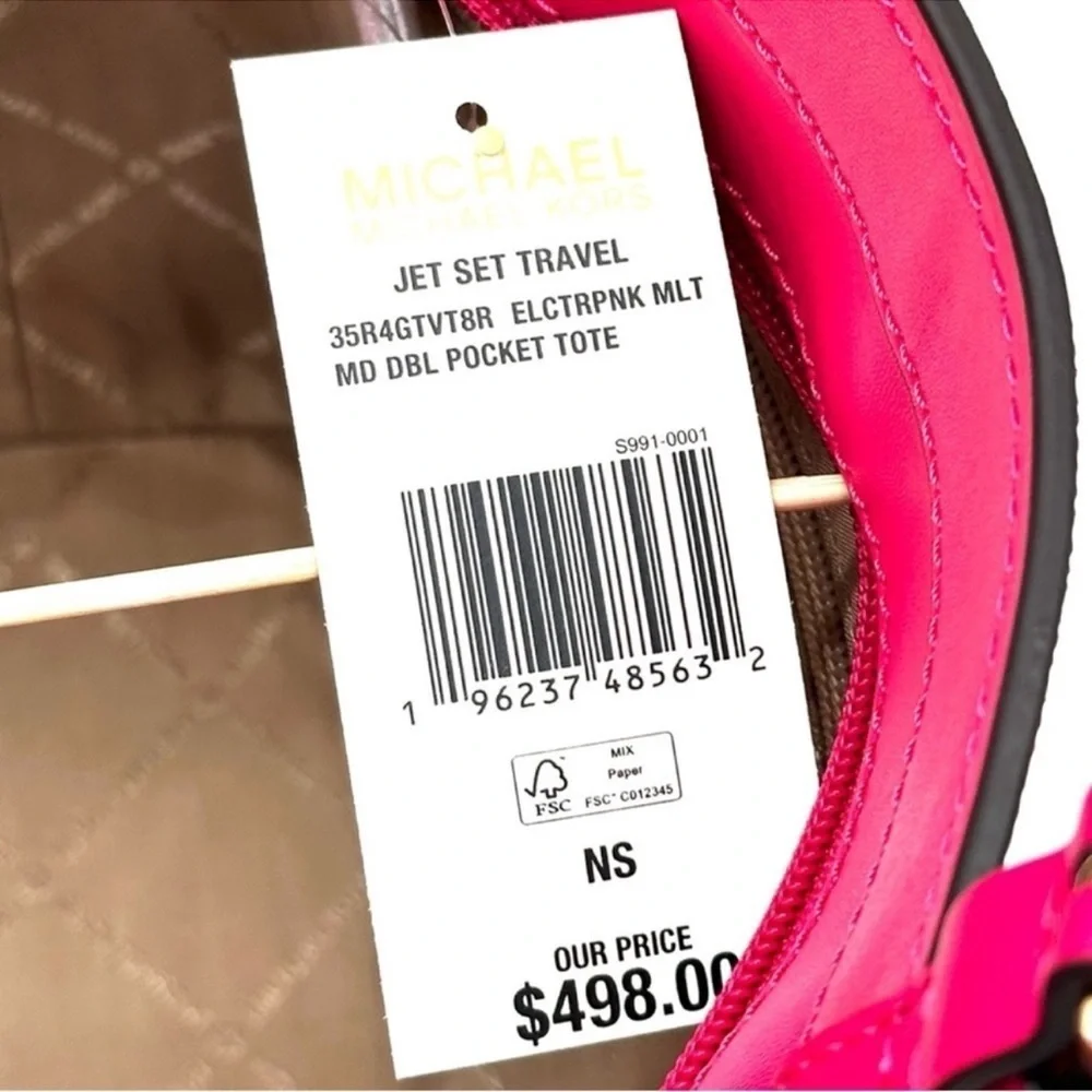 Michael Kors Jet Set Medium Pocket Tote Bag Electric Pink Multi